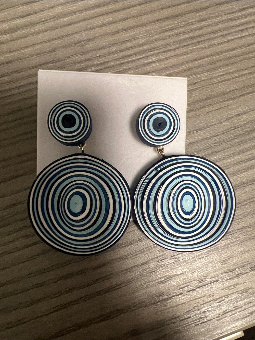 Blue & White Concentric Circle Drop Earrings